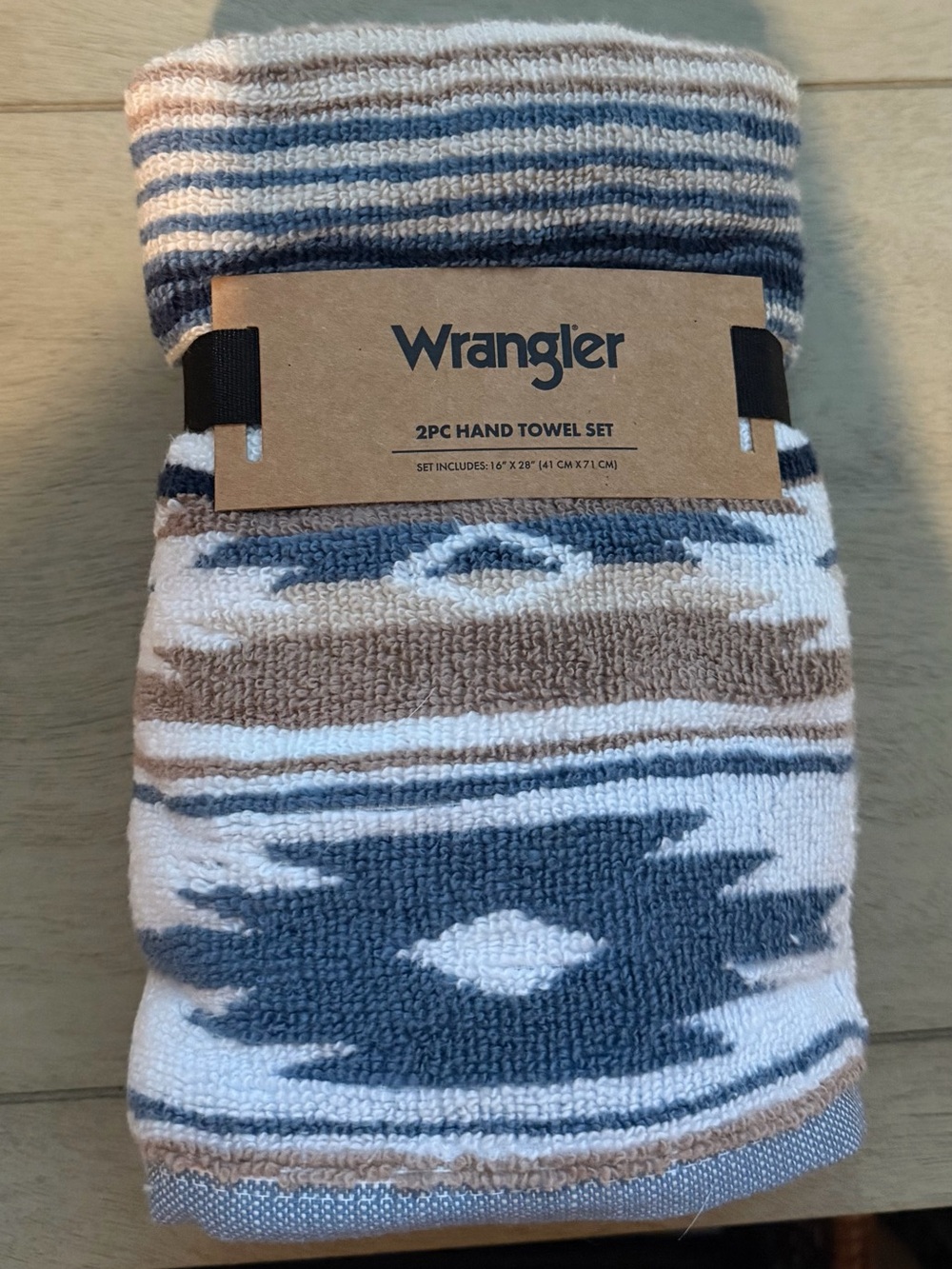 Wrangler 2pc Aztec Hand Towel Set - Blue, White & Tan